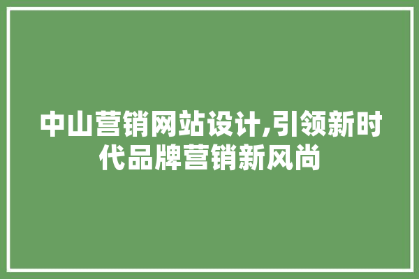 中山营销网站设计,引领新时代品牌营销新风尚
