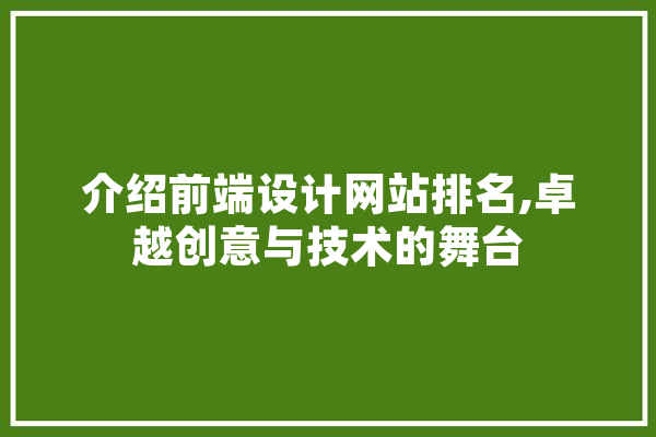 介绍前端设计网站排名,卓越创意与技术的舞台 计算机