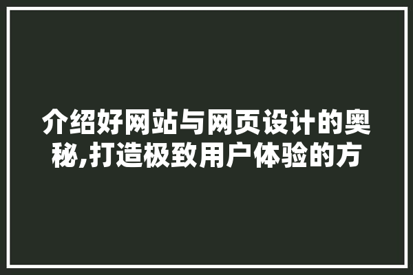 介绍好网站与网页设计的奥秘,打造极致用户体验的方法 绘影字幕