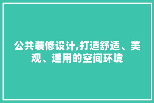 公共装修设计,打造舒适、美观、适用的空间环境