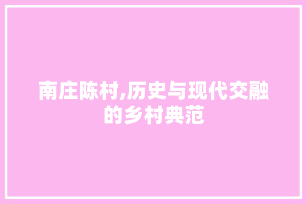 南庄陈村,历史与现代交融的乡村典范