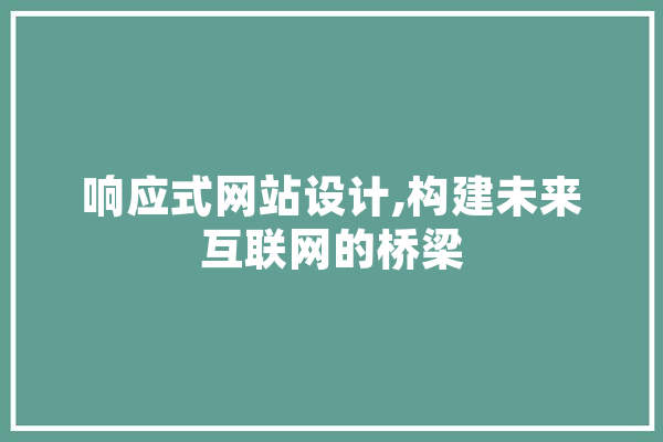 响应式网站设计,构建未来互联网的桥梁