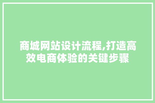 商城网站设计流程,打造高效电商体验的关键步骤 智能写作