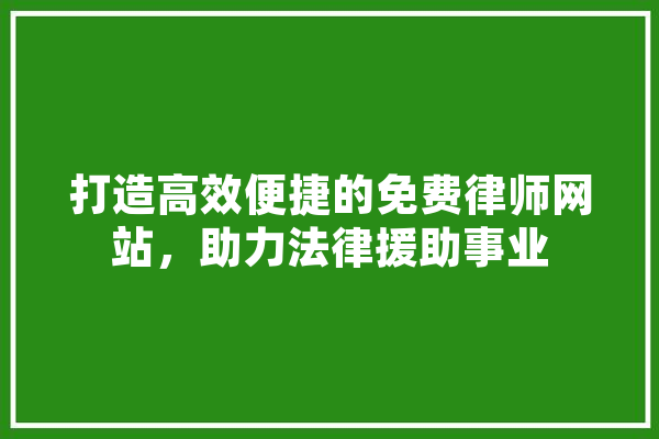 打造高效便捷的免费律师网站，助力法律援助事业