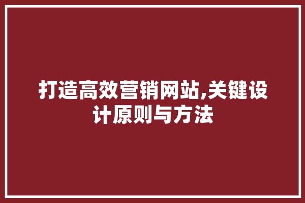 打造高效营销网站,关键设计原则与方法 计算机