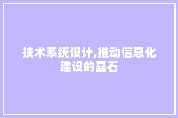 技术系统设计,推动信息化建设的基石 绘影字幕