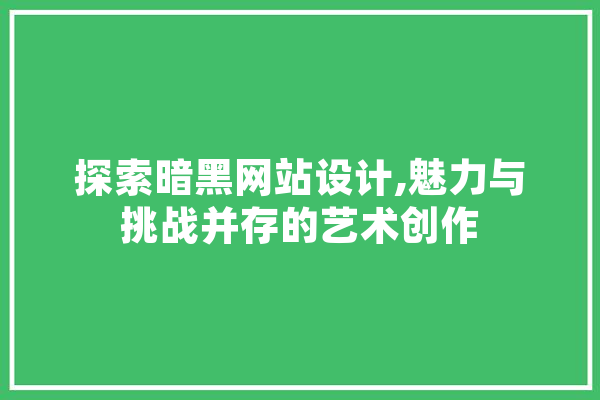 探索暗黑网站设计,魅力与挑战并存的艺术创作 计算机