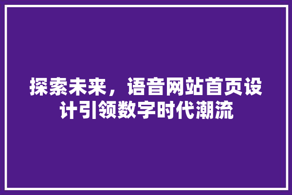 探索未来，语音网站首页设计引领数字时代潮流