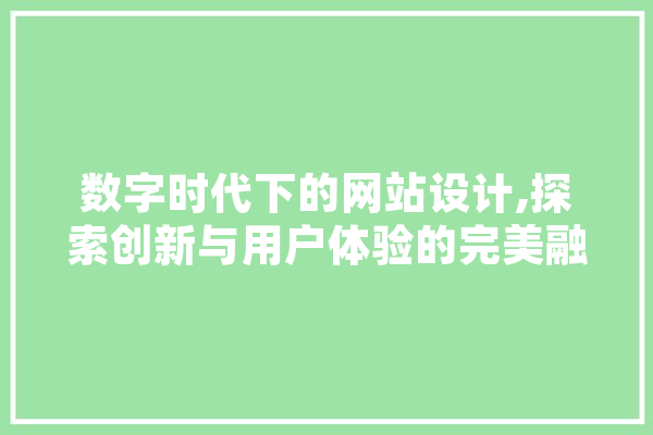 数字时代下的网站设计,探索创新与用户体验的完美融合 绘影字幕