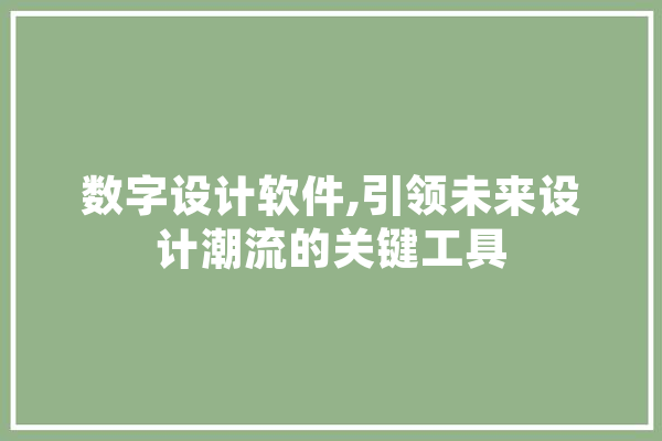 数字设计软件,引领未来设计潮流的关键工具