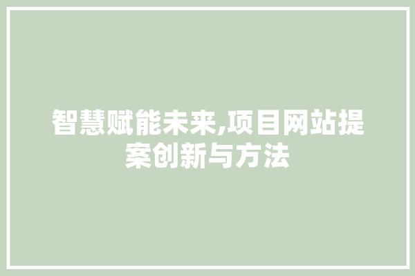 智慧赋能未来,项目网站提案创新与方法 AI快讯