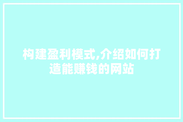 构建盈利模式,介绍如何打造能赚钱的网站 智能助手