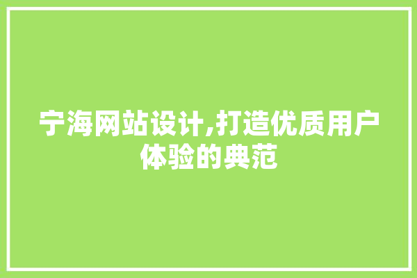 宁海网站设计,打造优质用户体验的典范 AI简讯