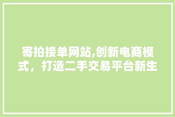 寄拍接单网站,创新电商模式，打造二手交易平台新生态 绘影字幕
