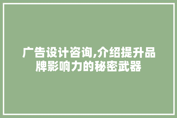 广告设计咨询,介绍提升品牌影响力的秘密武器