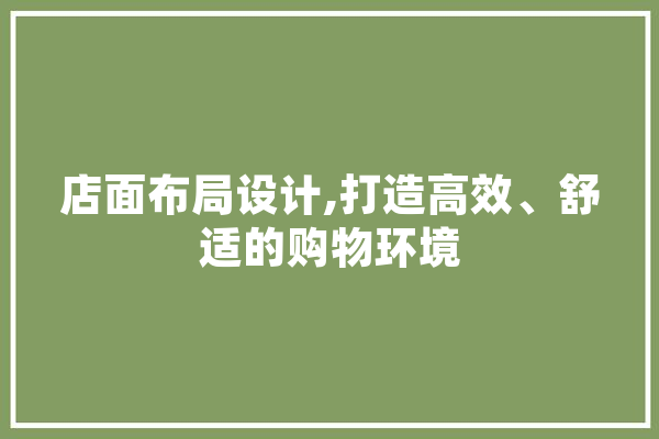 店面布局设计,打造高效、舒适的购物环境
