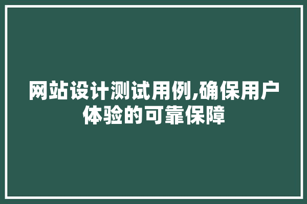 网站设计测试用例,确保用户体验的可靠保障