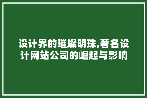 设计界的璀璨明珠,著名设计网站公司的崛起与影响 智能问答