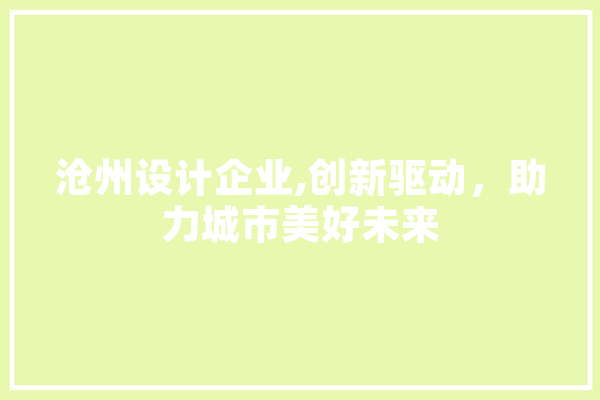 沧州设计企业,创新驱动，助力城市美好未来