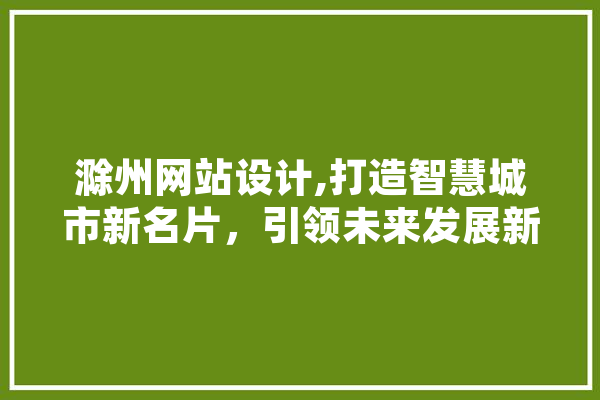 滁州网站设计,打造智慧城市新名片，引领未来发展新潮流