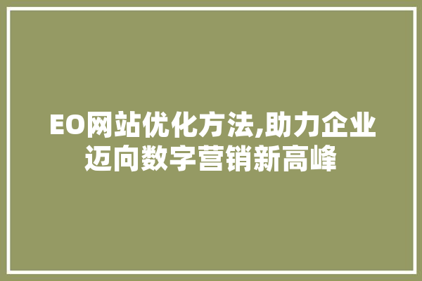 EO网站优化方法,助力企业迈向数字营销新高峰 智能问答