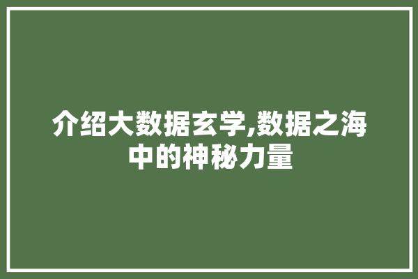 介绍大数据玄学,数据之海中的神秘力量