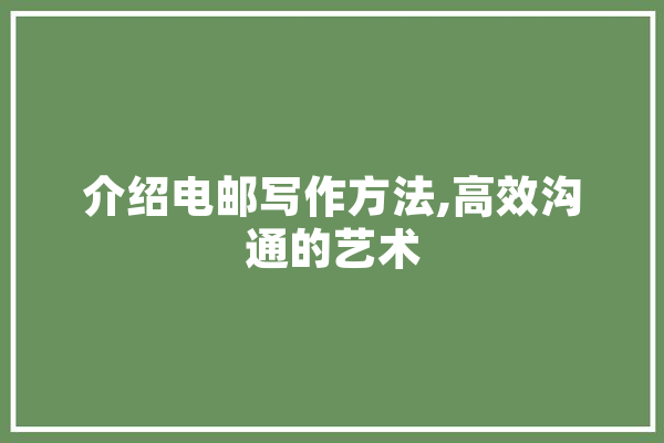 介绍电邮写作方法,高效沟通的艺术 智能问答