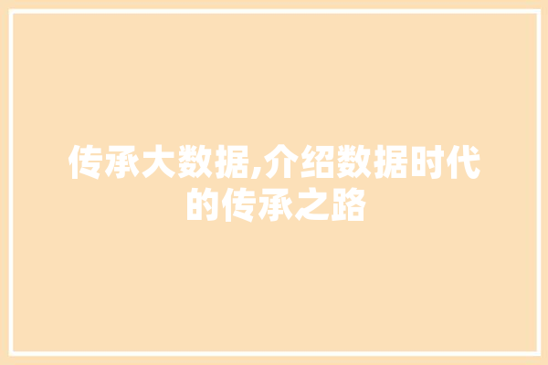 传承大数据,介绍数据时代的传承之路