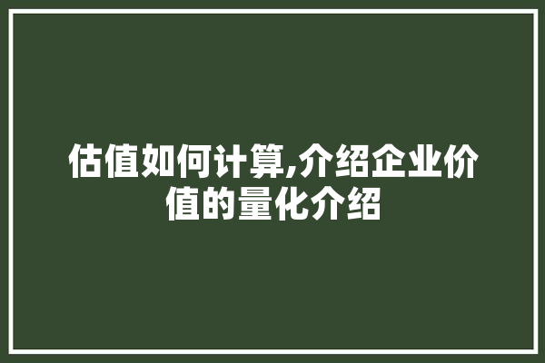 估值如何计算,介绍企业价值的量化介绍