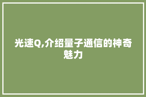 光速Q,介绍量子通信的神奇魅力