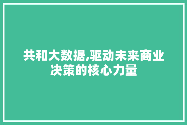 共和大数据,驱动未来商业决策的核心力量 AI简讯