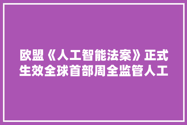 欧盟《人工智能法案》正式生效全球首部周全监管人工智能的律例_人工智能_体系