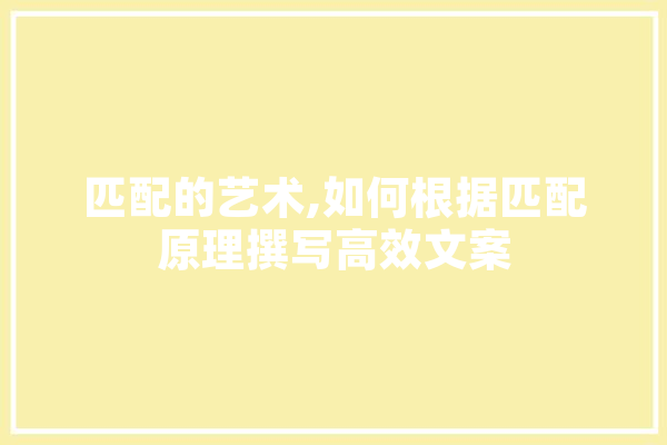 匹配的艺术,如何根据匹配原理撰写高效文案