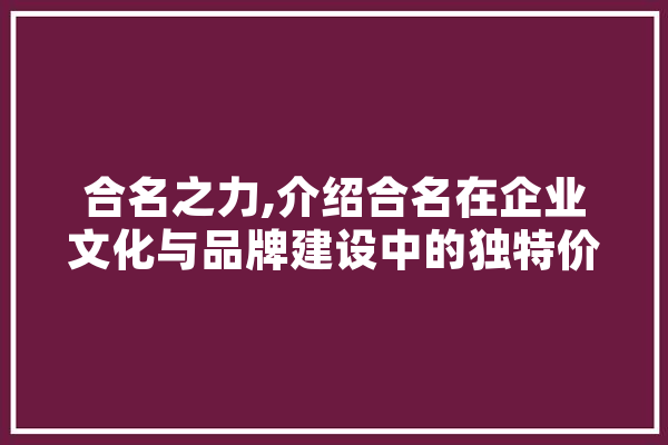 合名之力,介绍合名在企业文化与品牌建设中的独特价值 绘影字幕