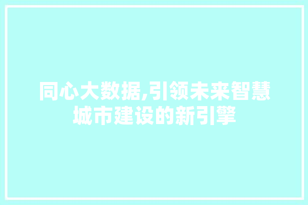 同心大数据,引领未来智慧城市建设的新引擎