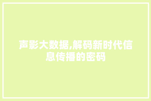 声影大数据,解码新时代信息传播的密码