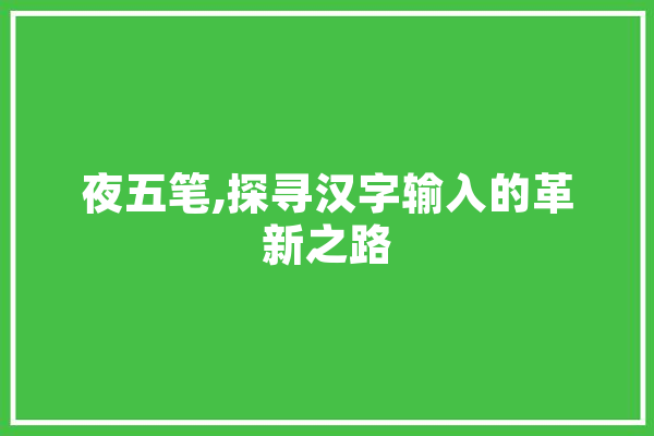 夜五笔,探寻汉字输入的革新之路 科技快讯