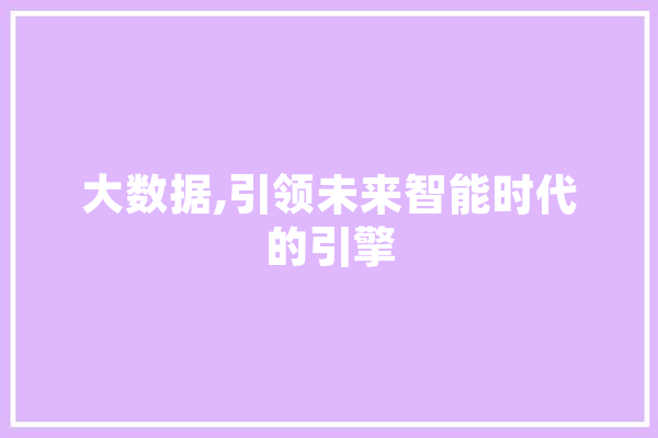 大数据,引领未来智能时代的引擎 计算机