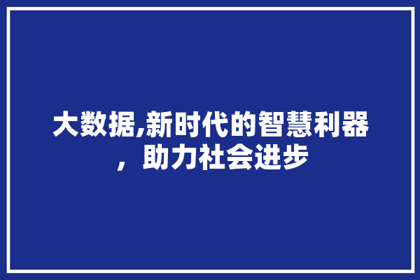 大数据,新时代的智慧利器，助力社会进步