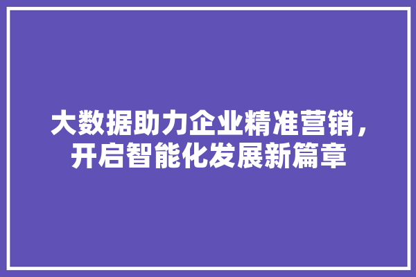 大数据助力企业精准营销，开启智能化发展新篇章