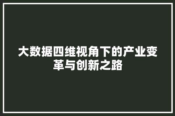 大数据四维视角下的产业变革与创新之路 计算机