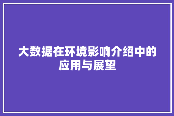 大数据在环境影响介绍中的应用与展望