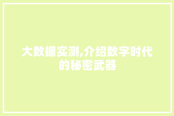 大数据实测,介绍数字时代的秘密武器