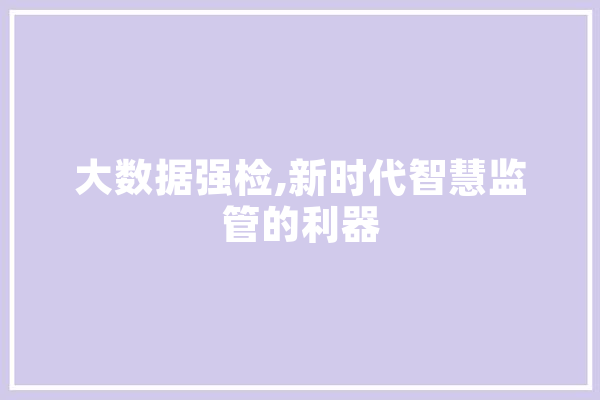 大数据强检,新时代智慧监管的利器
