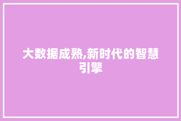 大数据成熟,新时代的智慧引擎 AI简讯