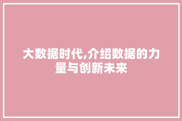 大数据时代,介绍数据的力量与创新未来 计算机