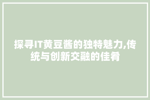 探寻IT黄豆酱的独特魅力,传统与创新交融的佳肴