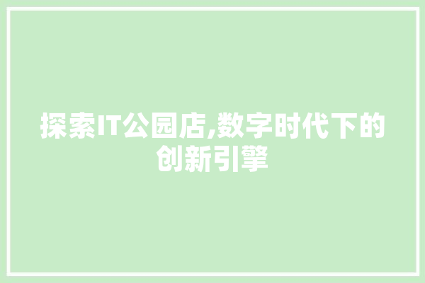 探索IT公园店,数字时代下的创新引擎