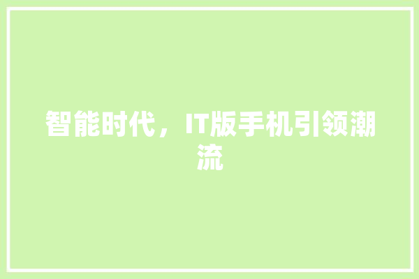 智能时代，IT版手机引领潮流