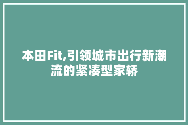 本田Fit,引领城市出行新潮流的紧凑型家轿